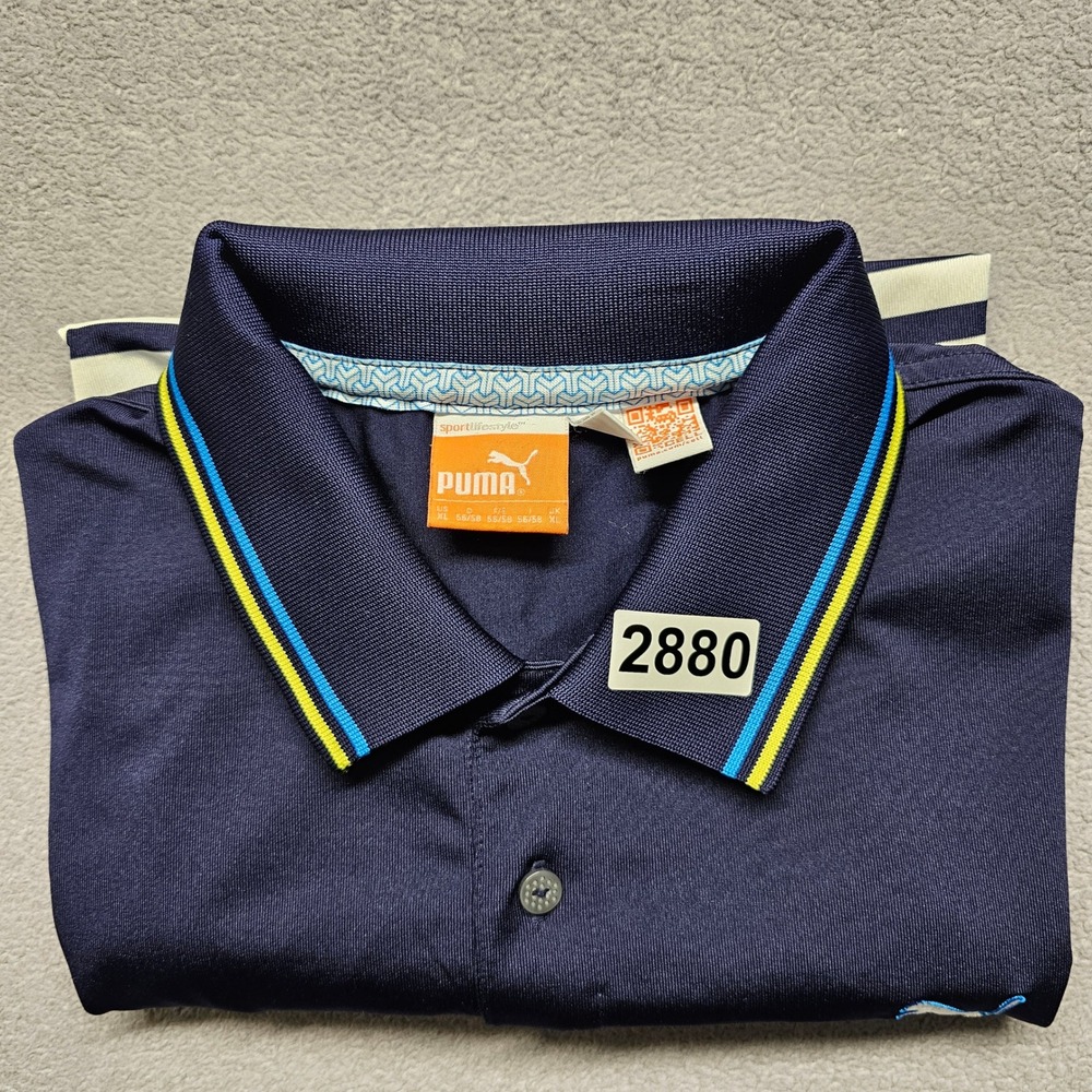 Puma Polo Shirt Mens XL Multi Striped Dry Cell Embroidered Logo Short Sleeve - Picture 11 of 12